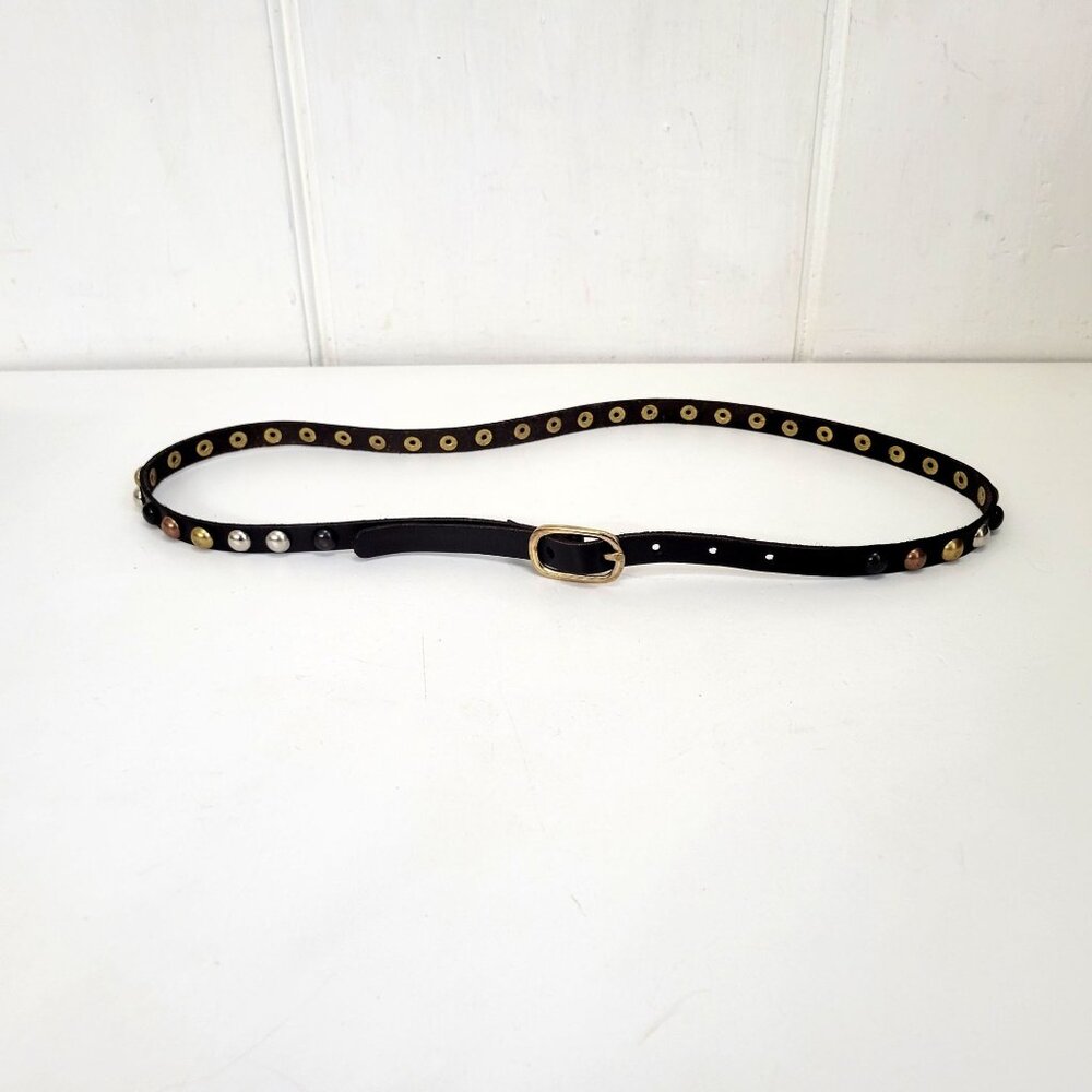Lunea Pelle Studded Genuine Leather Belt With Multi-Tone Metal Accents